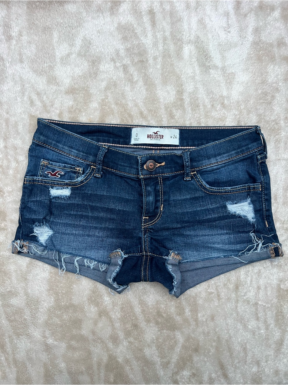 Y2K Hollister Ultra Low Rise Micro Mini Denim Shorts Size 0 Distressed Festival